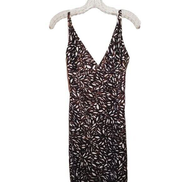 Milly Black, Brown, & White Sleeveless Floral Pencil Dress 2 - Picture 7 of 9